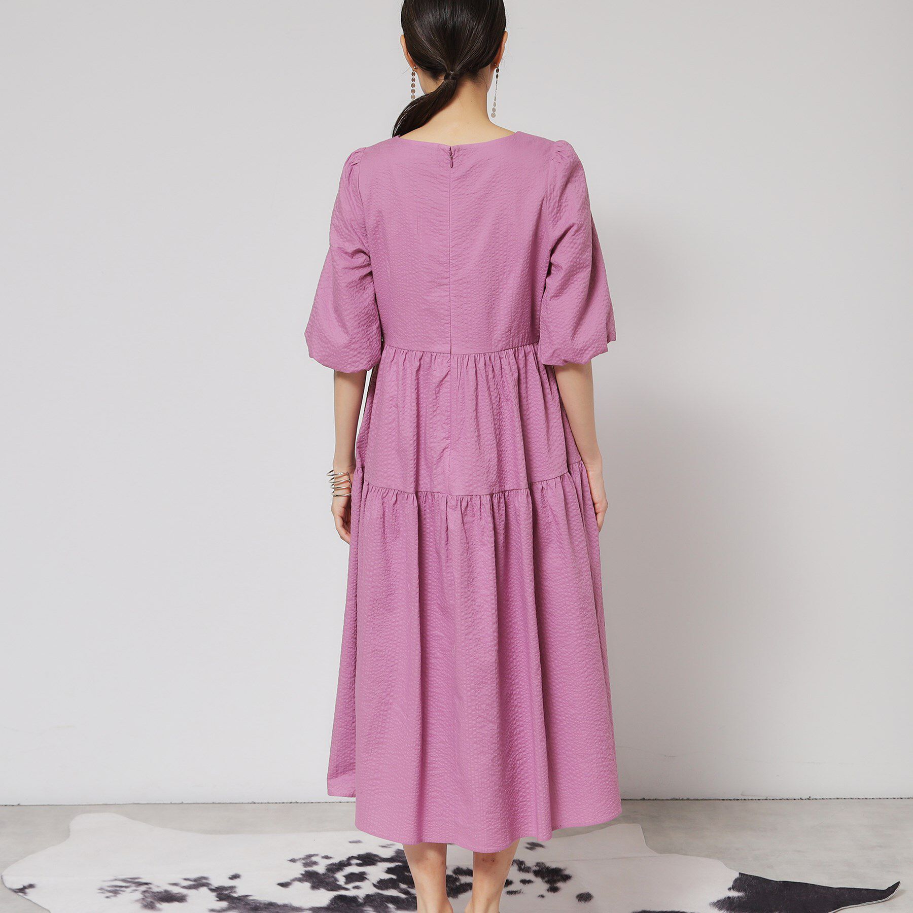 SunaUna「【涼し気！／サッカー素材】パフスリーブワンピース」|ワンピース|