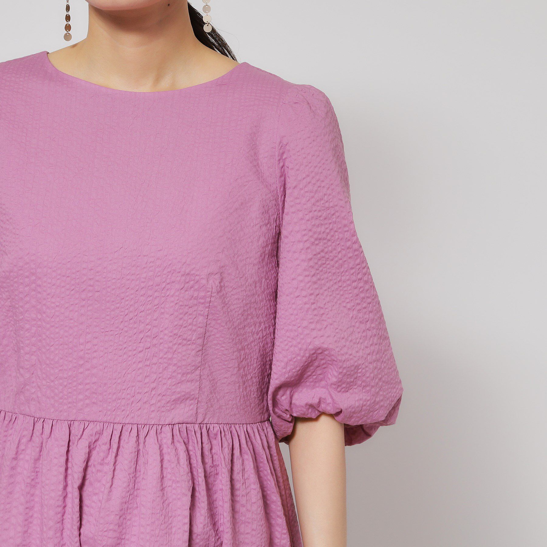 SunaUna「【涼し気！／サッカー素材】パフスリーブワンピース」|ワンピース|