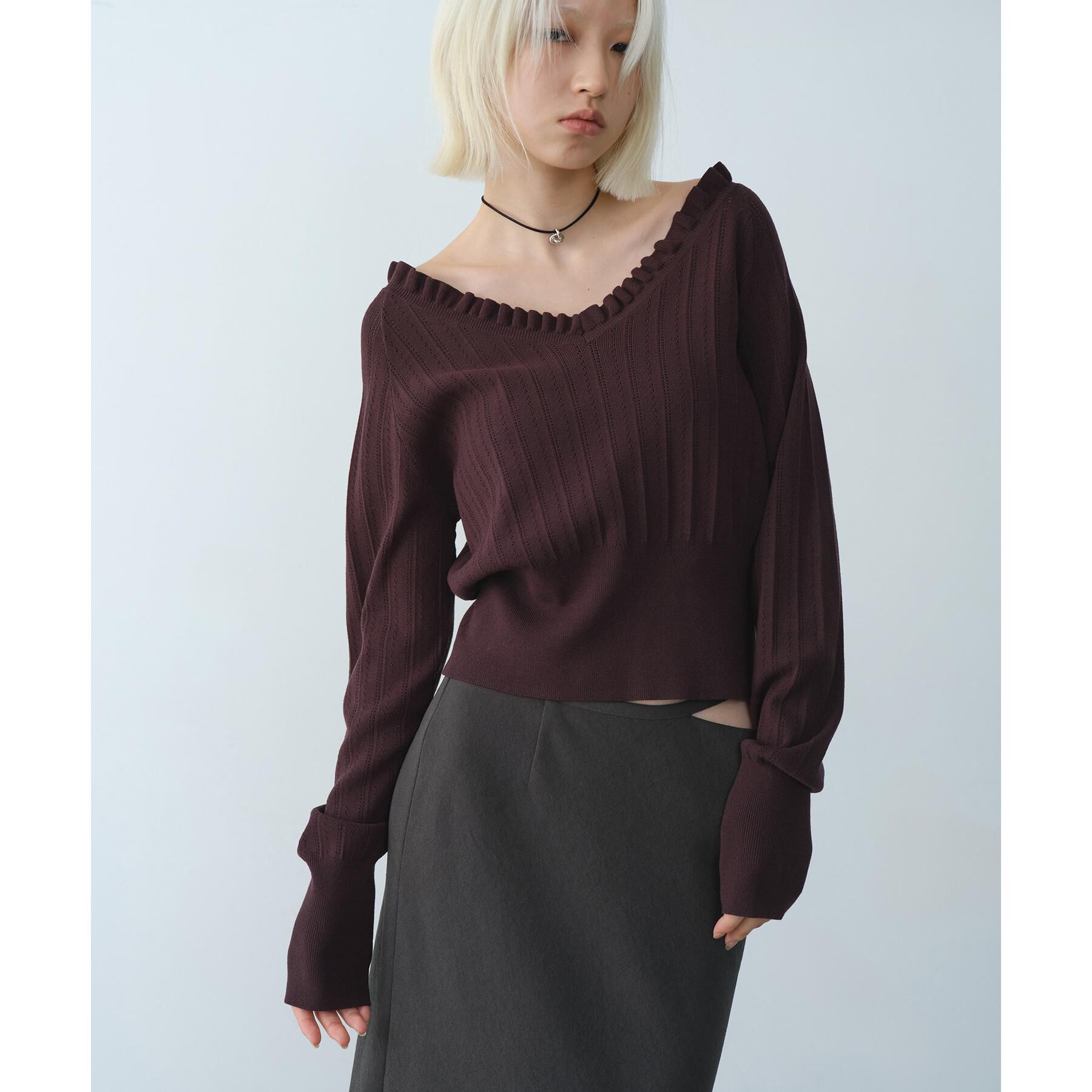 CODE A「frill design knit」|ニット・セーター|ブラウン(043)