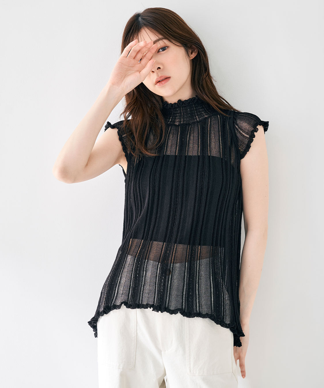 COCO DEAL「透かし編みニットチュニック」|ニット・セーター|ブラック