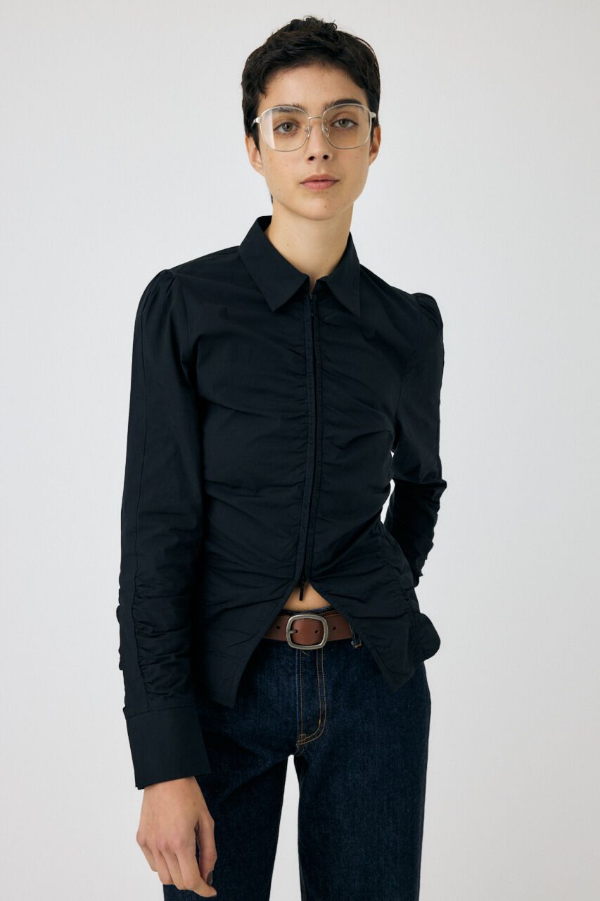 MOUSSY「ZIP UP WAIST SHAPE シャツ」|シャツ・ブラウス|BLK