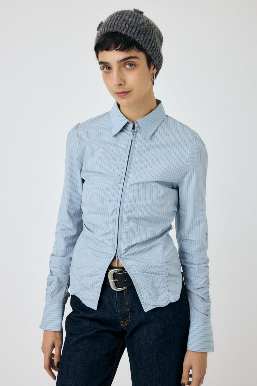 MOUSSY「ZIP UP WAIST SHAPE シャツ」|シャツ・ブラウス|柄BLU5