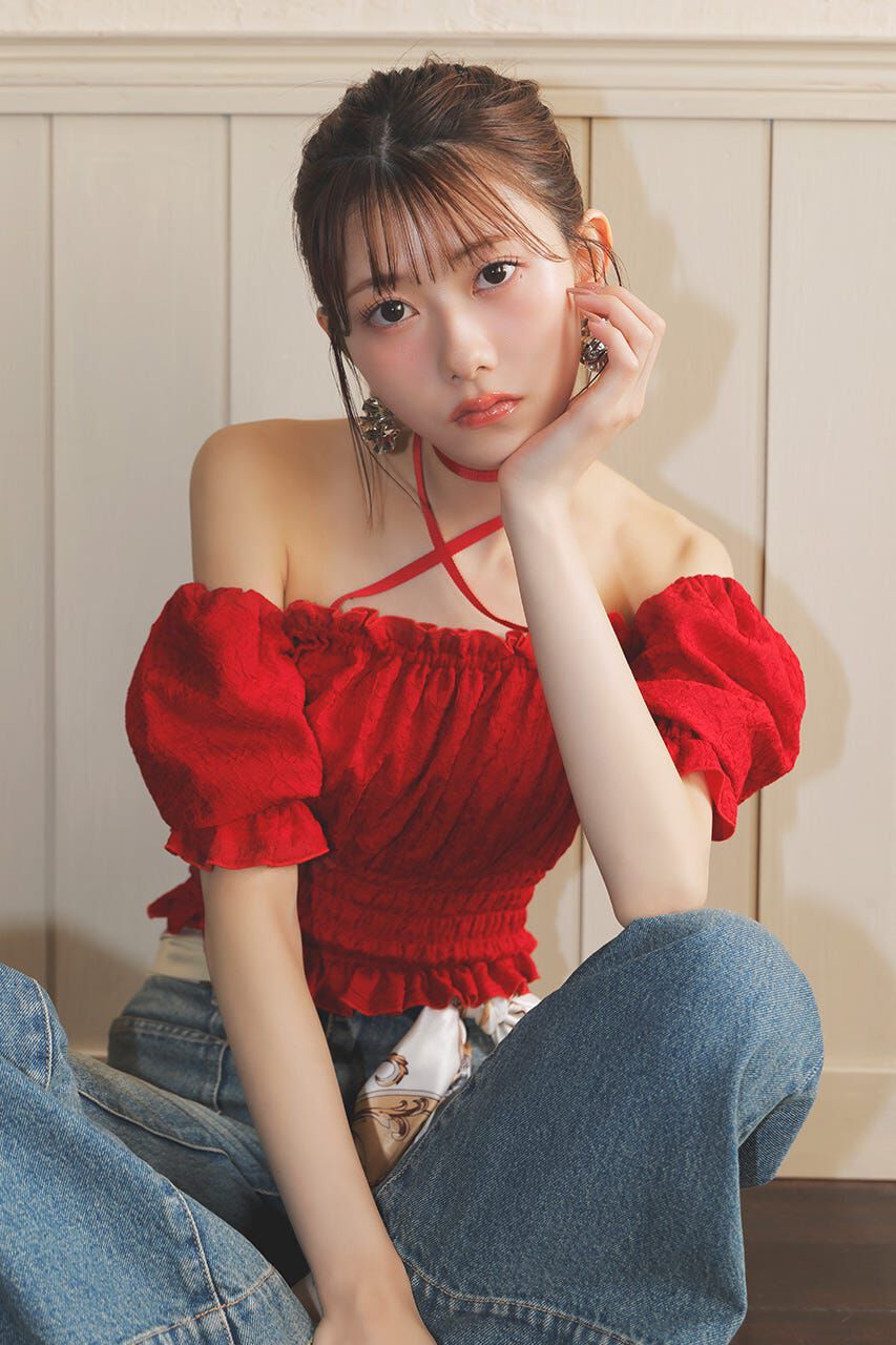 rienda「メニーウェイシャーリングショートブラウス」|シャツ・ブラウス|RED