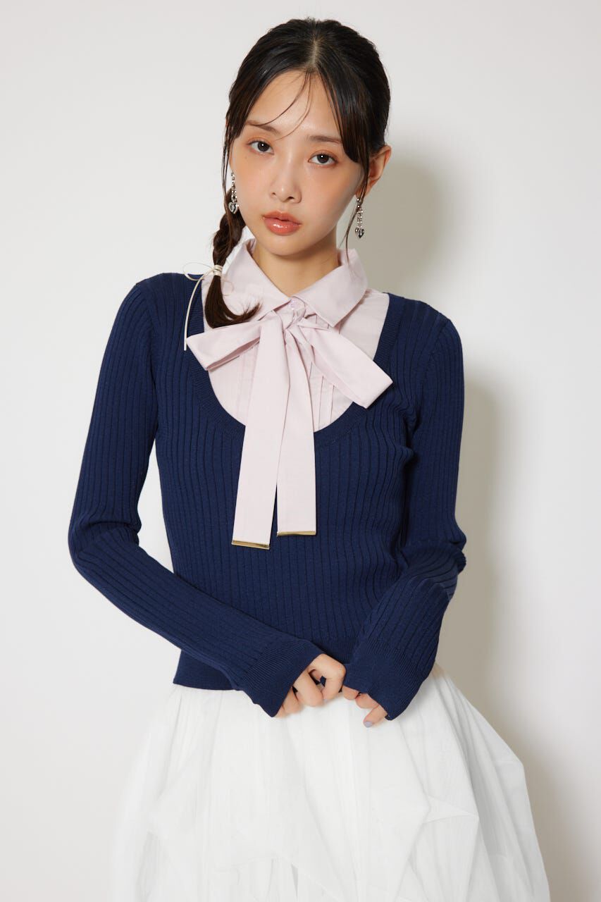 rienda「シャツドッキングロングスリーブニットトップス」|ニット・セーター|NVY