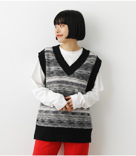 RODEO CROWNS「（WEB限定）ランダムボーダーニットベスト」|ダウンベスト・ベスト|柄BLK5