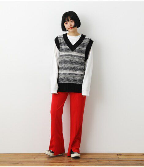 RODEO CROWNS「（WEB限定）ランダムボーダーニットベスト」|ダウンベスト・ベスト|