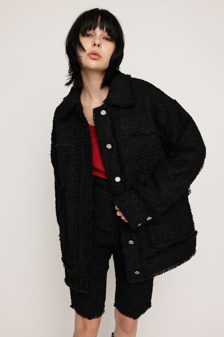 SLY「CUT OFF TWEED OVER ブルゾン」|ブルゾン・スタジャン|BLK