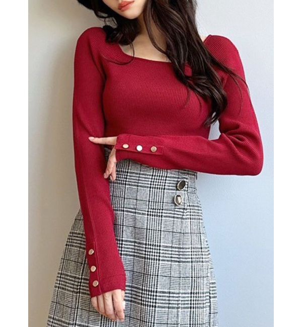 RESEXXY「シンプルデザインニットトップス」|ニット・セーター|レッド