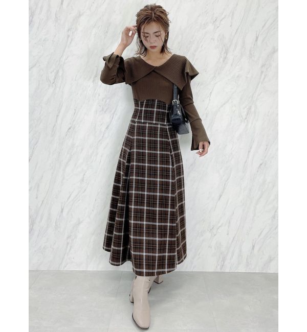 dazzlin「ビッグカラーチェックコルセットワンピース」|ワンピース|