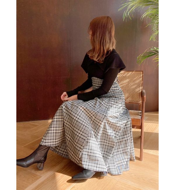 dazzlin「ビッグカラーチェックコルセットワンピース」|ワンピース|グレー