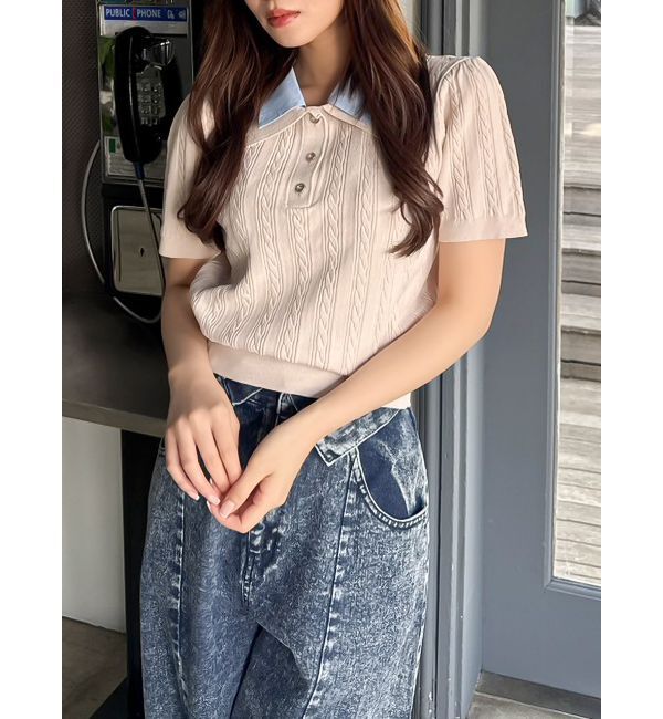 dazzlin「ダブルカラーケーブルレイヤードニット」|ニット・セーター|ピンク