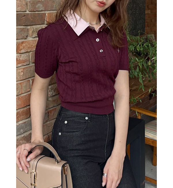 dazzlin「ダブルカラーケーブルレイヤードニット」|ニット・セーター|ボルドー