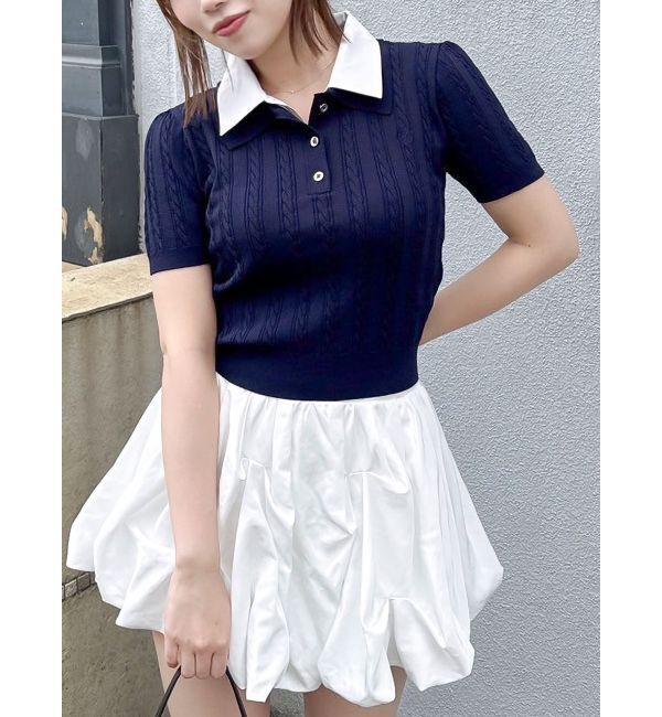 dazzlin「ダブルカラーケーブルレイヤードニット」|ニット・セーター|ネイビー