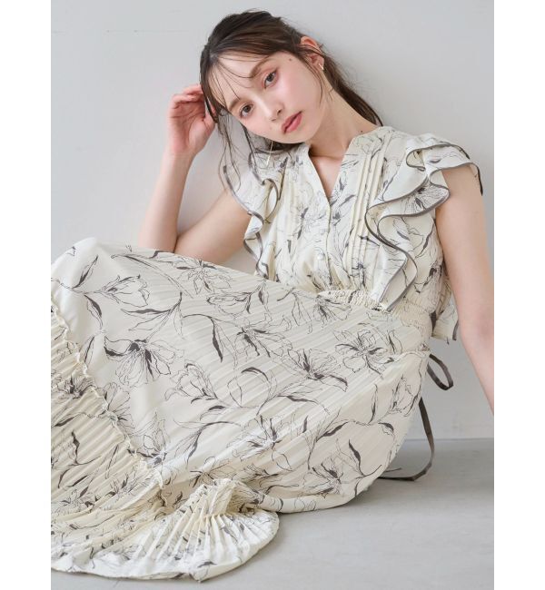 dazzlin「【新色登場】パイピングフラワープリーツワンピース」|ワンピース|