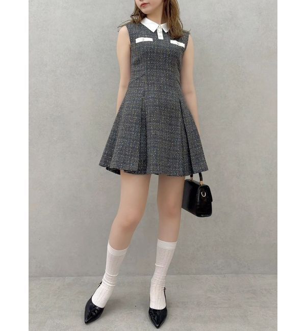 dazzlin「シャツカラーツイードミニワンピース」|ワンピース|チャコールグレー