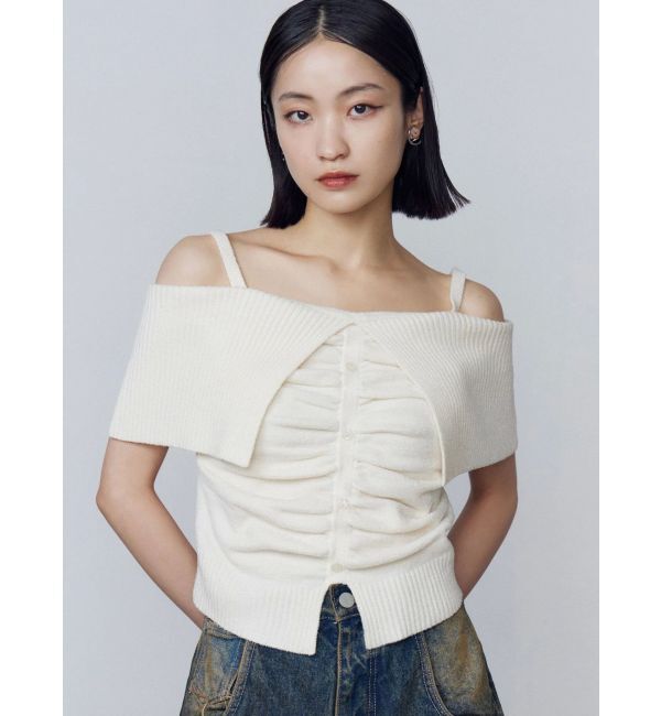 EMODA「フロントボタンオフショルダーニット」|ニット・セーター|ホワイト