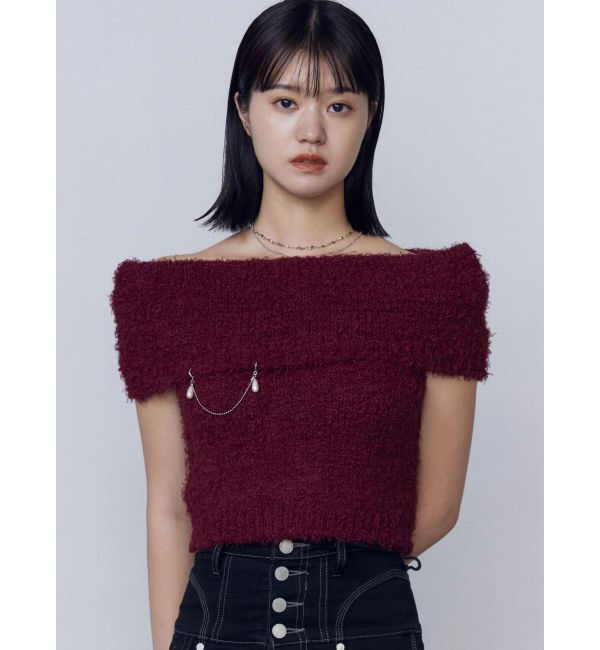 EMODA「カールシャギーパールニットタンクトップ」|ニット・セーター|レッド