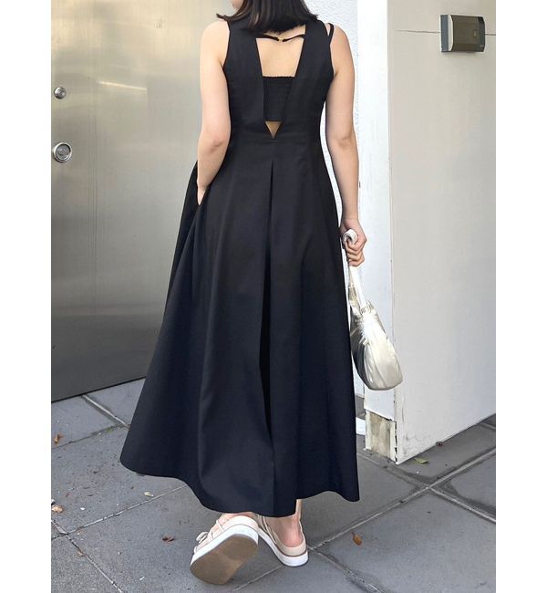 MERCURYDUO「リネンライクバックシャンカラーワンピース」|ワンピース|ブラック