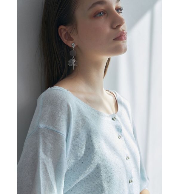 MERCURYDUO「ラメシアー5分袖カーディガン」|カーディガン|
