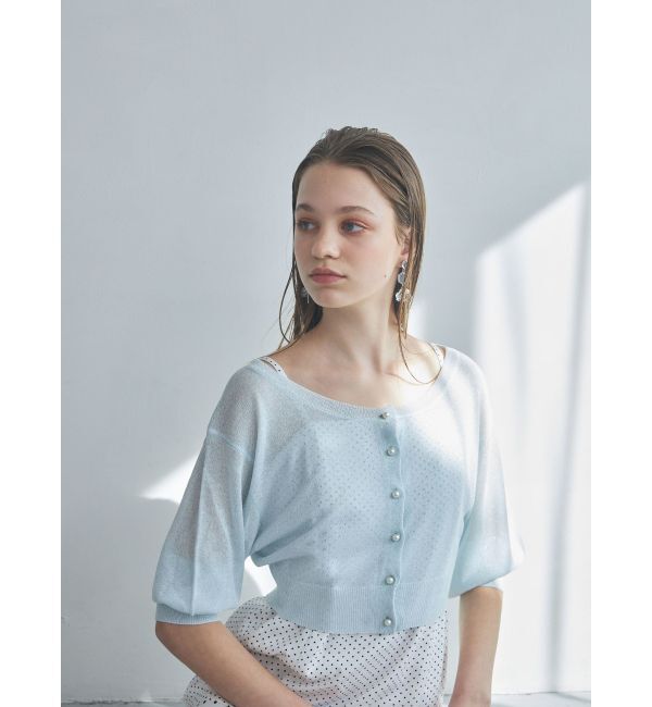 MERCURYDUO「ラメシアー5分袖カーディガン」|カーディガン|