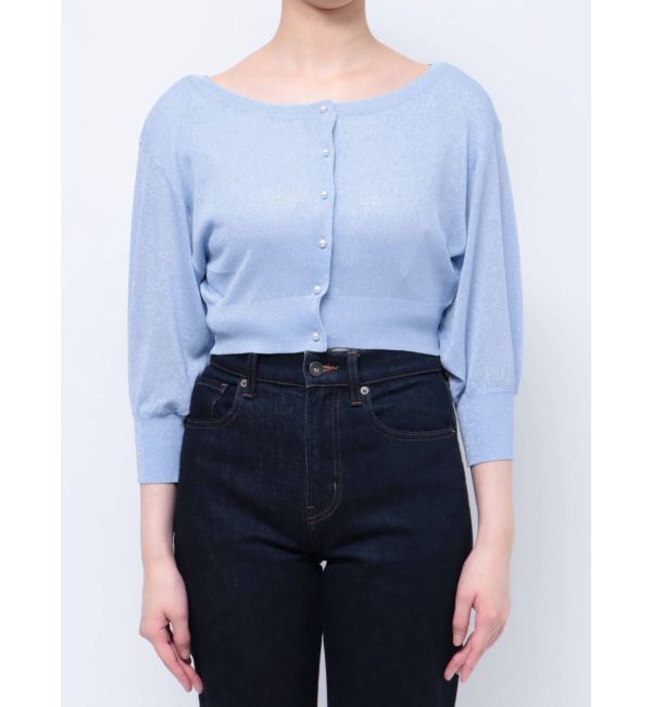 MERCURYDUO「ラメシアー5分袖カーディガン」|カーディガン|