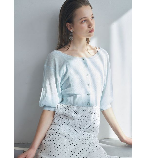 MERCURYDUO「ラメシアー5分袖カーディガン」|カーディガン|