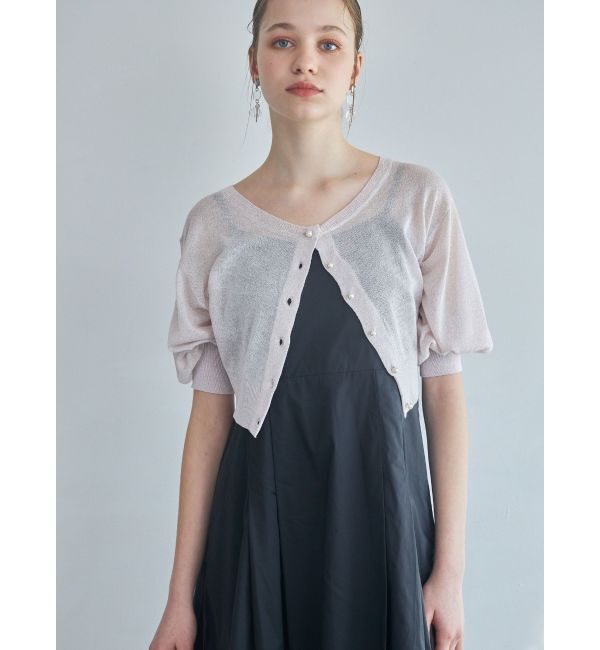 MERCURYDUO「ラメシアー5分袖カーディガン」|カーディガン|