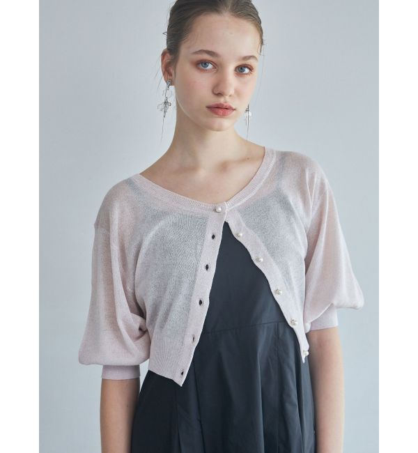 MERCURYDUO「ラメシアー5分袖カーディガン」|カーディガン|