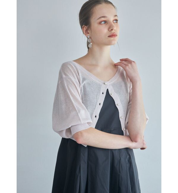 MERCURYDUO「ラメシアー5分袖カーディガン」|カーディガン|