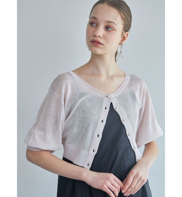 MERCURYDUO「ラメシアー5分袖カーディガン」|カーディガン|ベビーピンク