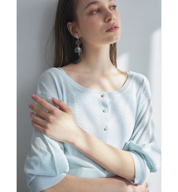 MERCURYDUO「ラメシアー5分袖カーディガン」|カーディガン|ブルー