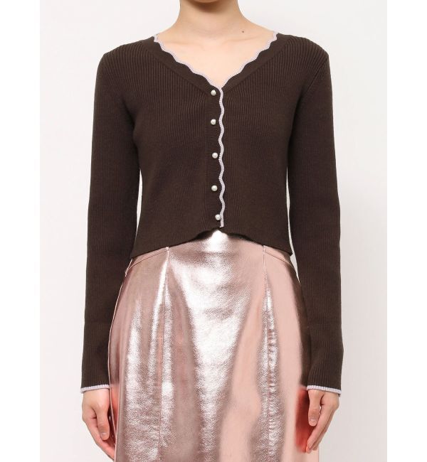 MERCURYDUO「バイカラースカラップコンパクトカーディガン」|カーディガン|