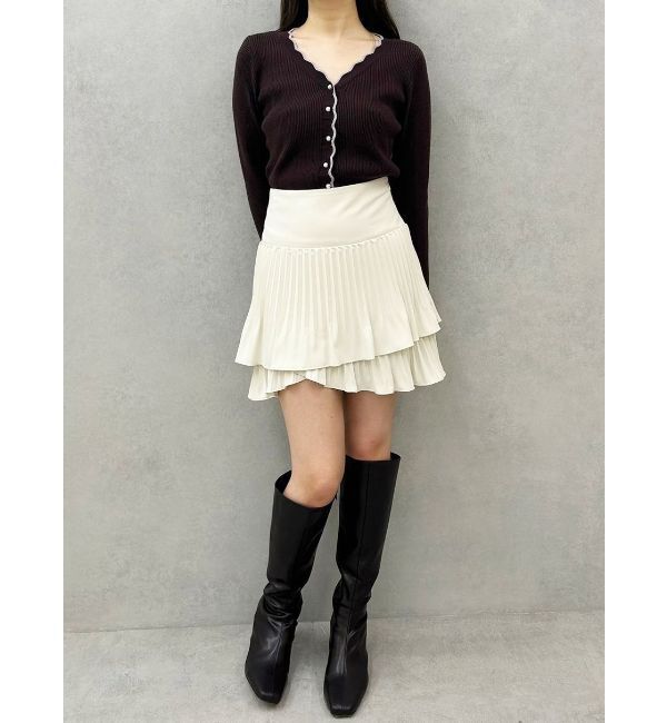 MERCURYDUO「バイカラースカラップコンパクトカーディガン」|カーディガン|