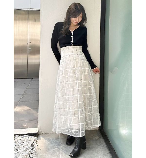 MERCURYDUO「バイカラースカラップコンパクトカーディガン」|カーディガン|