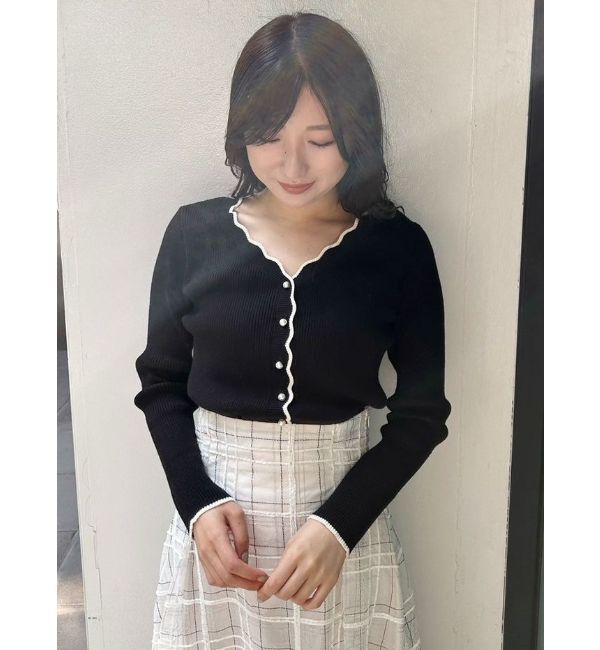 MERCURYDUO「バイカラースカラップコンパクトカーディガン」|カーディガン|