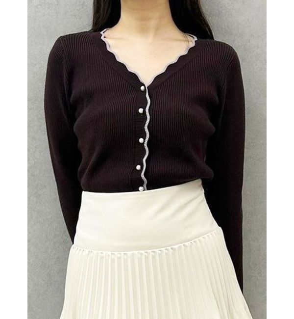 MERCURYDUO「バイカラースカラップコンパクトカーディガン」|カーディガン|ブラウン