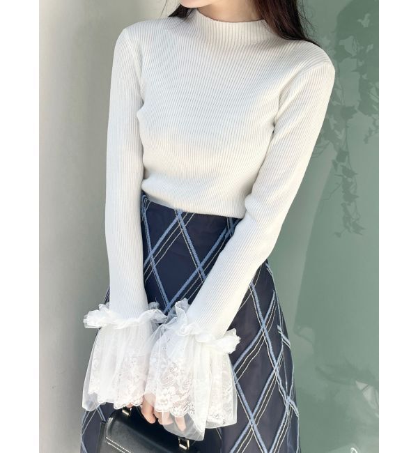 MERCURYDUO「異素材フレアスリーブニット」|ニット・セーター|オフホワイト