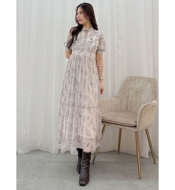 MERCURYDUO「花柄ラッフルプリーツティアードハーフスリーブワンピース」|ワンピース|