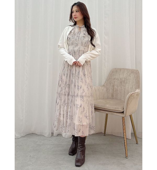 MERCURYDUO「花柄ラッフルプリーツティアードハーフスリーブワンピース」|ワンピース|