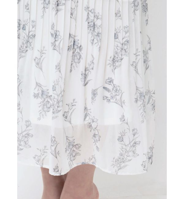 MERCURYDUO「花柄ラッフルプリーツティアードハーフスリーブワンピース」|ワンピース|