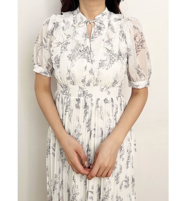 MERCURYDUO「花柄ラッフルプリーツティアードハーフスリーブワンピース」|ワンピース|