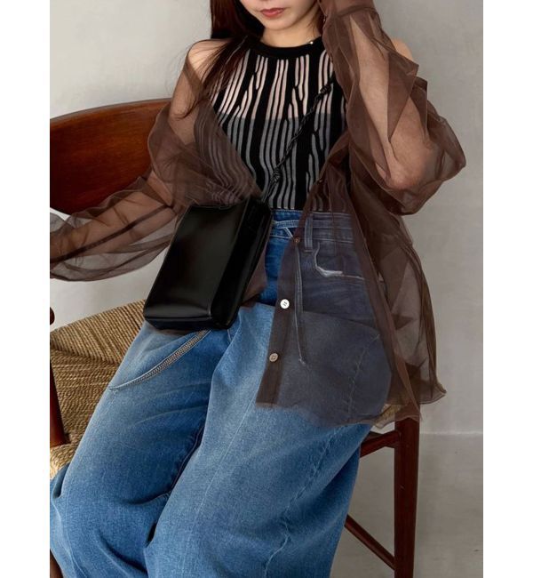 MERCURYDUO「【OUNNOUN】チュールレイヤードシャツ」|シャツ・ブラウス|ブラウン