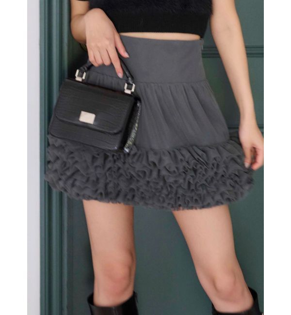 MERCURYDUO「ボリュームチュールティアードミニスカート」|スカート|チャコールグレー