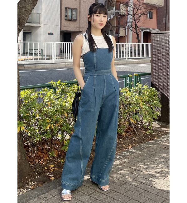 MURUA「デザインデニムロンパース」|オールインワン|