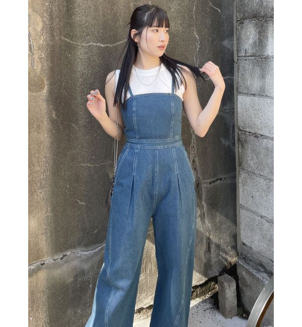 MURUA「デザインデニムロンパース」|オールインワン|