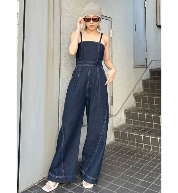 MURUA「デザインデニムロンパース」|オールインワン|