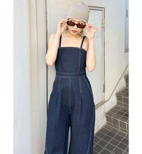 MURUA「デザインデニムロンパース」|オールインワン|