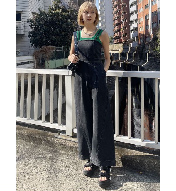 MURUA「デザインデニムロンパース」|オールインワン|