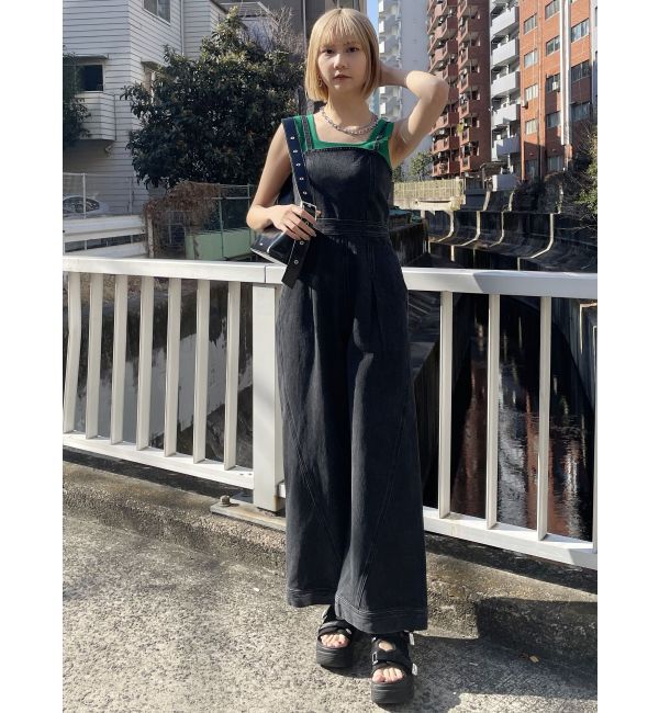 MURUA「デザインデニムロンパース」|オールインワン|