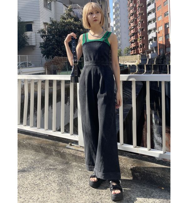 MURUA「デザインデニムロンパース」|オールインワン|